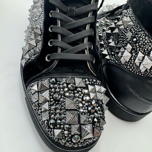 Christian Louboutin Louis Flat 41 Black Strass Spike High Sneakers Red Bottom